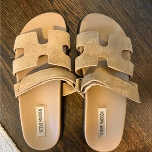 Steve Madden Tan H-Strap Slide Sandals